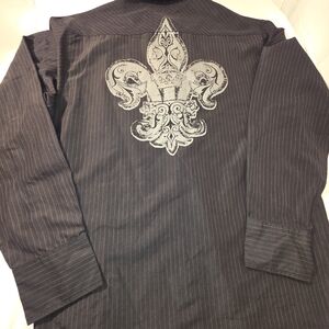 Men's Moto Black Pinstripe Casual Button Down Shirt Sz Xl. Y2k